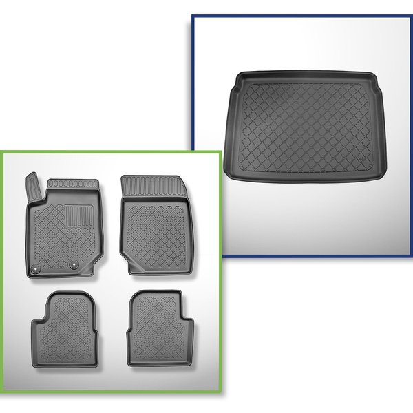 Conjunto de alfombrilla para maletero y alfombrillas para el interior del coche TPE para: Peugeot 2008 II SUV (01.2020-....) - maletero superior; suelo móvil en la posición superior; no para la versión eléctrica y híbrida