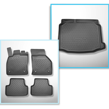 Conjunto de alfombrilla para maletero y alfombrillas para el interior del coche TPE PREMIUM para: Seat Leon III 5F Hatchback (11.2012-02.2020) - parte inferior del maletero; sin base doble en el maletero