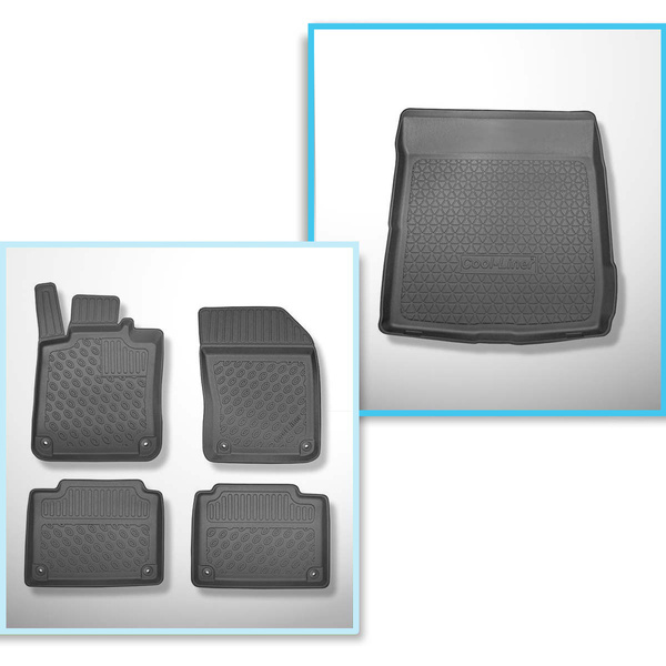 Conjunto de alfombrilla para maletero y alfombrillas para el interior del coche TPE PREMIUM para: Volvo S90 Berlina (10.2016-....) - con rueda de repuesto; no adecuado para versión Plug-in híbrida; tracción a 2 y 4 ruedas
