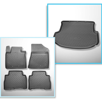 Conjunto de alfombrilla para maletero y alfombrillas para el interior del coche TPE PREMIUM para: Kia Sorento II SUV (10.2012-01.2015) - 5 plazas; 3a fila abatible