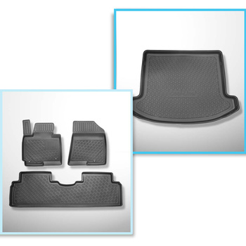 Conjunto de alfombrilla para maletero y alfombrillas para el interior del coche TPE PREMIUM para: Kia Carens IV Monovolumen (04.2013-08.2019) - 5 plazas; 3a fila abatible