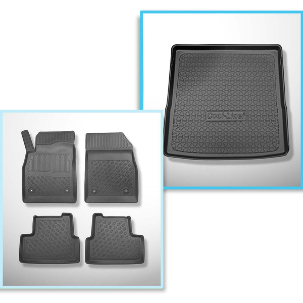 Conjunto de alfombrilla para maletero y alfombrillas para el interior del coche TPE PREMIUM para: Chevrolet Cruze Familiar (09.2012-2016)