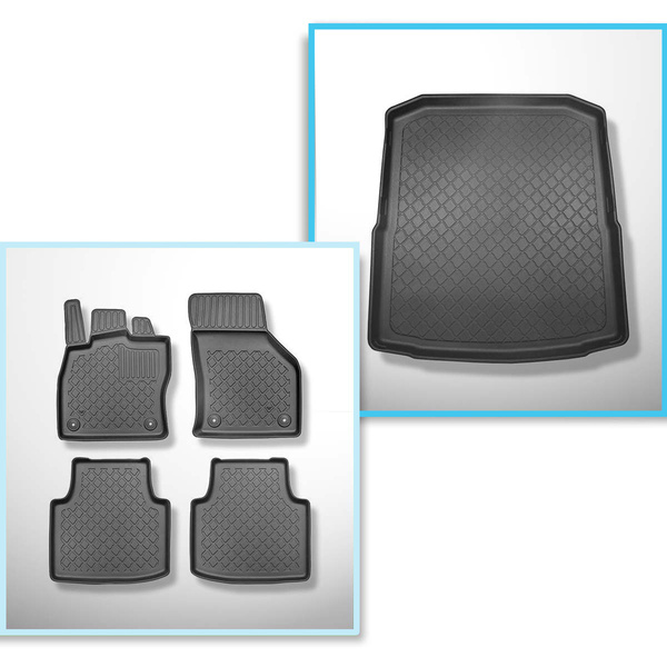 Conjunto de alfombrilla para maletero y alfombrillas para el interior del coche TPE para: Skoda Superb III 3V Liftback (05.2015-11.2023) - no adecuado para versión híbrida