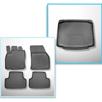 Conjunto de alfombrilla para maletero y alfombrillas para el interior del coche TPE PREMIUM para: Skoda Karoq SUV (11.2017-....) - parte inferior del maletero; con rueda de repuesto provisional o kit de reparación; sin base multifuncional