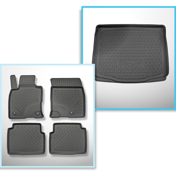 Conjunto de alfombrilla para maletero y alfombrillas para el interior del coche TPE para: Ford Kuga III SUV (04.2020-....) - con rueda de repuesto o kit de herramientas; no para la versión híbrida