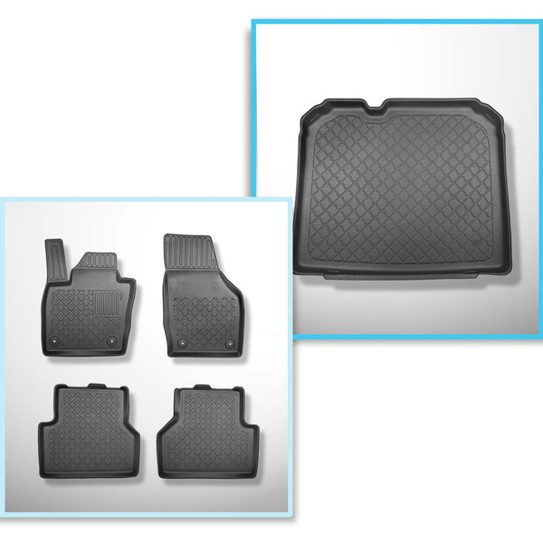 Conjunto de alfombrilla para maletero y alfombrillas para el interior del coche TPE para: Audi Q3 SUV (08.2011-06.2018) - parte inferior del maletero; sin rueda de repuesto provisional; también versión Quattro