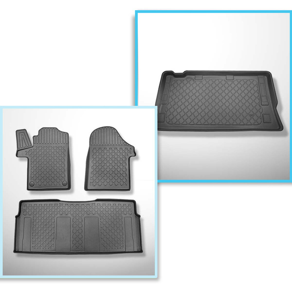 Conjunto de alfombrilla para maletero y alfombrillas para el interior del coche TPE para: Mercedes-Benz Vito W447 Tourer (10.2014-....) - versión larga (distancia entre ejes 3.200 mm; longitud del coche 5.140 mm); todas las versiones de equipamiento; sin 