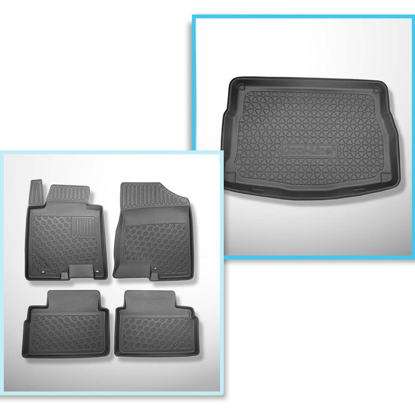 Conjunto de alfombrilla para maletero y alfombrillas para el interior del coche TPE PREMIUM para: Kia Ceed II Hatchback (05.2012-05.2018) - parte superior del maletero (con guantera)