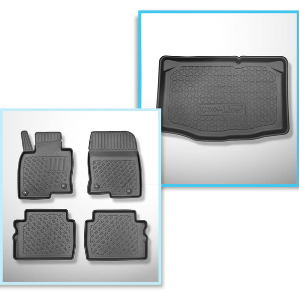 Conjunto de alfombrilla para maletero y alfombrillas para el interior del coche TPE PREMIUM para: Mazda 2 III DJ Hatchback (02.2015-2023)