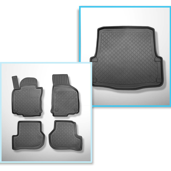 Conjunto de alfombrilla para maletero y alfombrillas para el interior del coche TPE para: Skoda Octavia II Familiar (2004-04.2013) - parte inferior del maletero; también versión Scout y Tracción en 4 ruedas