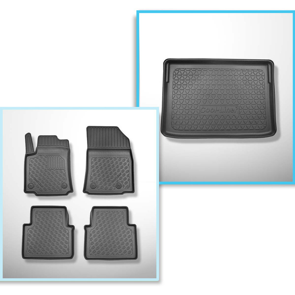 Conjunto de alfombrilla para maletero y alfombrillas para el interior del coche TPE PREMIUM para: Opel Crossland X SUV (06.2017-2021) - parte superior del maletero; modelos con base móvil del maletero (Flex Floor)