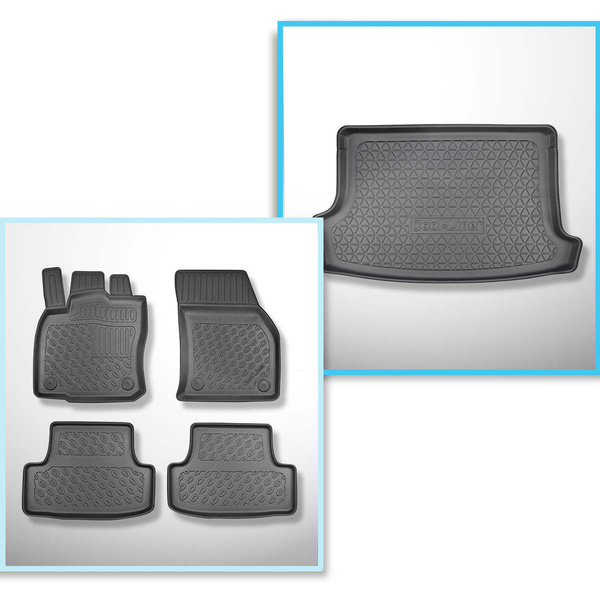 Conjunto de alfombrilla para maletero y alfombrillas para el interior del coche TPE PREMIUM para: Volkswagen T-Roc SUV (12.2017-....) - maletero superior; piso móvil en la posición más alta
