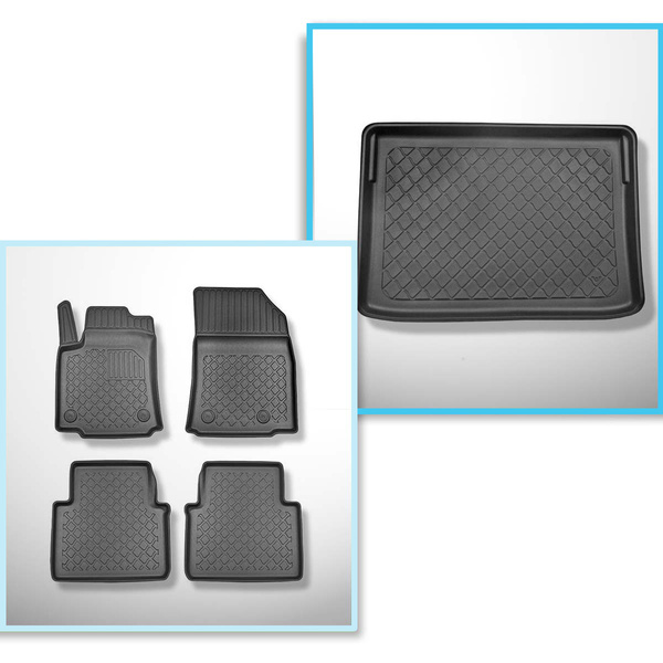 Conjunto de alfombrilla para maletero y alfombrillas para el interior del coche TPE para: Citroen C3 Aircross SUV (11.2017-2024) - parte superior del maletero; modelos con base móvil del maletero (Flex Floor)