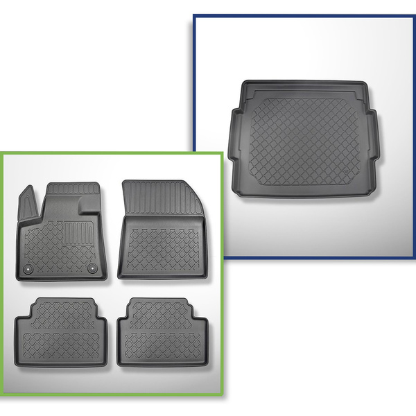 Conjunto de alfombrilla para maletero y alfombrillas para el interior del coche TPE para: Citroen C5 Aircross SUV (02.2019-....) - maletero superior (borde de carga del maletero igualado); suelo móvil en la posición superior; no adecuado para versión Plug