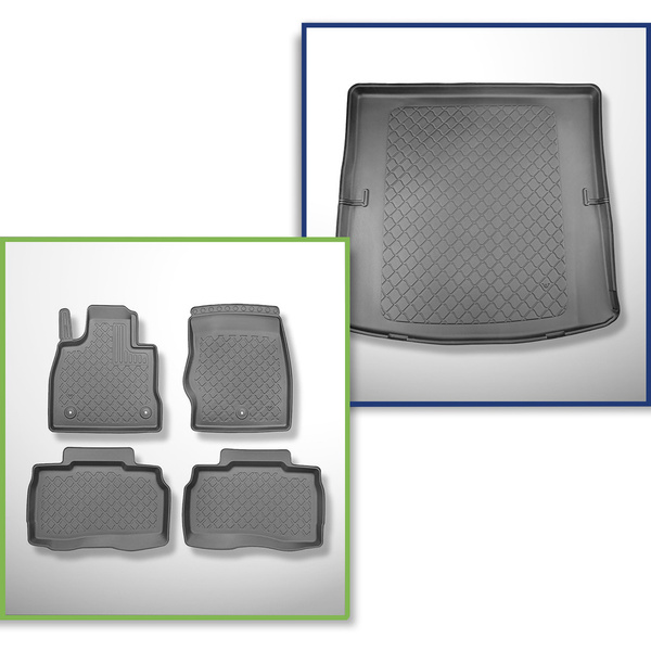 Conjunto de alfombrilla para maletero y alfombrillas para el interior del coche TPE para: Ford Explorer VI Plug-in-Hybrid SUV (01.2020-....) - 7 plazas; tras la 2ª fila de asientos (3a fila abatible)