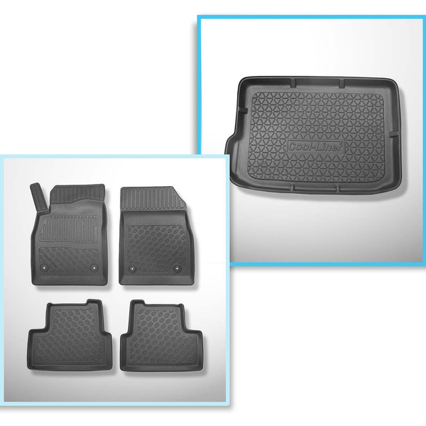 Conjunto de alfombrilla para maletero y alfombrillas para el interior del coche TPE PREMIUM para: Opel Astra J Hatchback (10.2009-10.2015) - parte superior del maletero