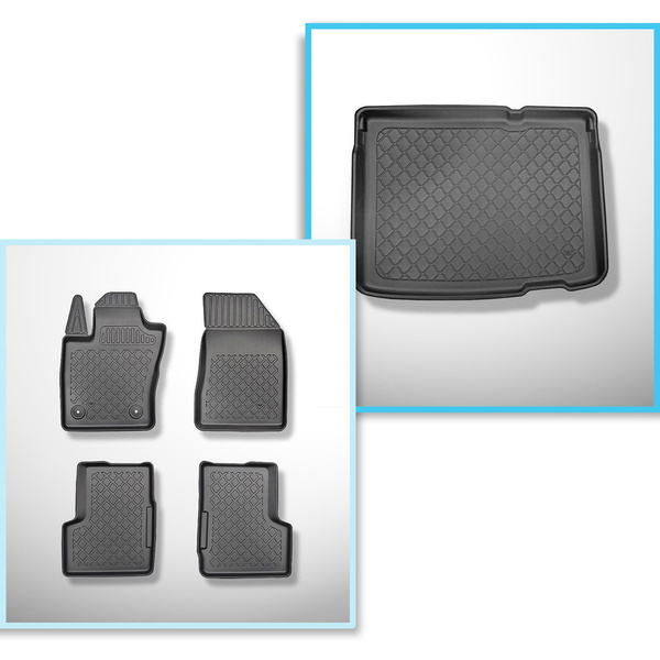Conjunto de alfombrilla para maletero y alfombrillas para el interior del coche TPE para: Jeep Renegade SUV (09.2014-....) - con suelo móvil del maletero; en el nivel superior e inferior; no per 4ex Plug-in Hybrid