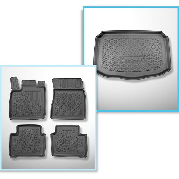 Conjunto de alfombrilla para maletero y alfombrillas para el interior del coche TPE para: Nissan Qashqai III Mild Hybrid (Visia, Acenta) Crossover (06.2021-....) - maletero inferior; modelos sin suelo móvil de maletero; no para la versión e-Power