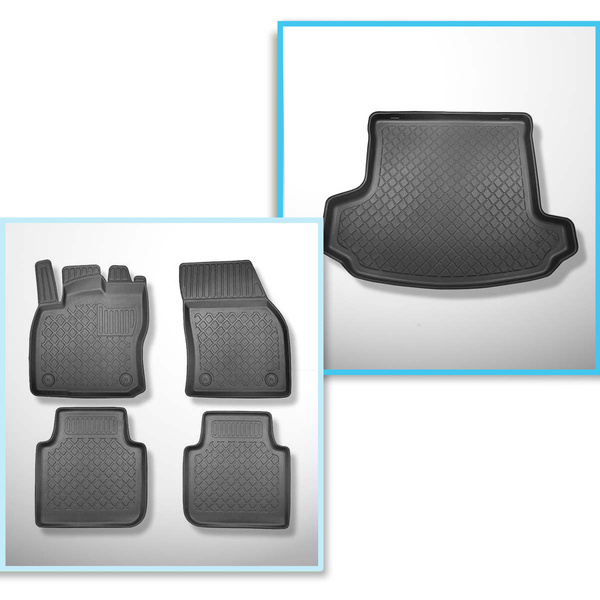 Conjunto de alfombrilla para maletero y alfombrillas para el interior del coche TPE para: Skoda Kodiaq SUV (03.2017-10.2023) - 7 plazas; 3a fila abatible