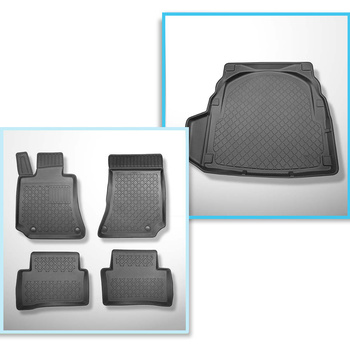 Conjunto de alfombrilla para maletero y alfombrillas para el interior del coche TPE para: Mercedes-Benz Classe E W212 Berlina (03.2009-03.2016) - con compartimento derecho (desmontable); base plana del maletero