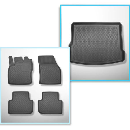 Conjunto de alfombrilla para maletero y alfombrillas para el interior del coche TPE PREMIUM para: Volkswagen Tiguan II SUV (05.2016-....) - parte superior del maletero (entrada de carga plana); base móvil en la posición más alta; no adecuado para versión 