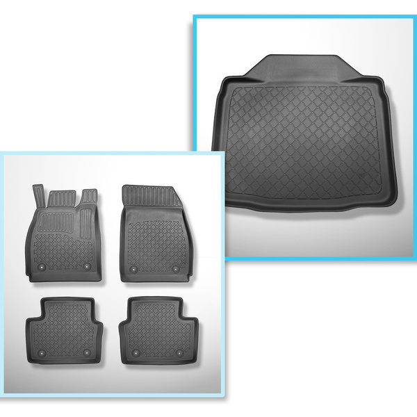 Conjunto de alfombrilla para maletero y alfombrillas para el interior del coche TPE para: Opel Insignia A Liftback (2008-05.2017) - parte inferior del maletero; con rueda de repuesto provisional o kit de reparación