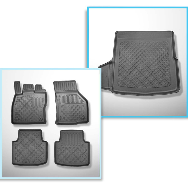 Conjunto de alfombrilla para maletero y alfombrillas para el interior del coche TPE para: Volkswagen Arteon Fastback, Shooting Brake (06.2017-....) - con kit de reparación, sin rueda de repuesto; compartimento derecho desmontable