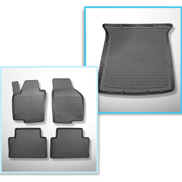 Conjunto de alfombrilla para maletero y alfombrillas para el interior del coche TPE PREMIUM para: Volkswagen Sharan II Furgonetaeta (09.2010-03.2022) - 5 plazas; 3a fila abatible