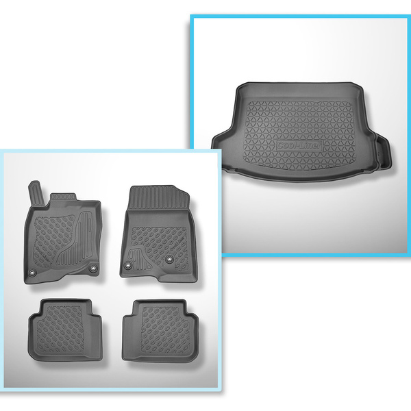 Conjunto de alfombrilla para maletero y alfombrillas para el interior del coche TPE para: Honda Civic XI Hybrid e:HEV Hatchback (10.2022-....) - con/sin subwoofer; posibilidad de cortar el hueco derecho