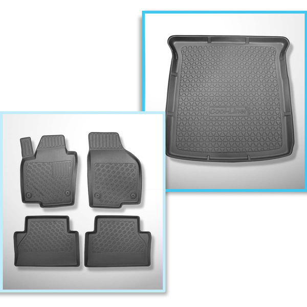Conjunto de alfombrilla para maletero y alfombrillas para el interior del coche TPE PREMIUM para: Seat Alhambra II Furgonetaeta (09.2010-2020) - 7 plazas; 3a fila abatible