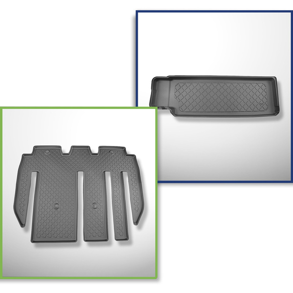 Conjunto de alfombrilla para maletero y alfombrillas para el interior del coche TPE para: Tesla Model X SUV (01.2021-....) - 7 plazas; tras la tercera fila de asientos