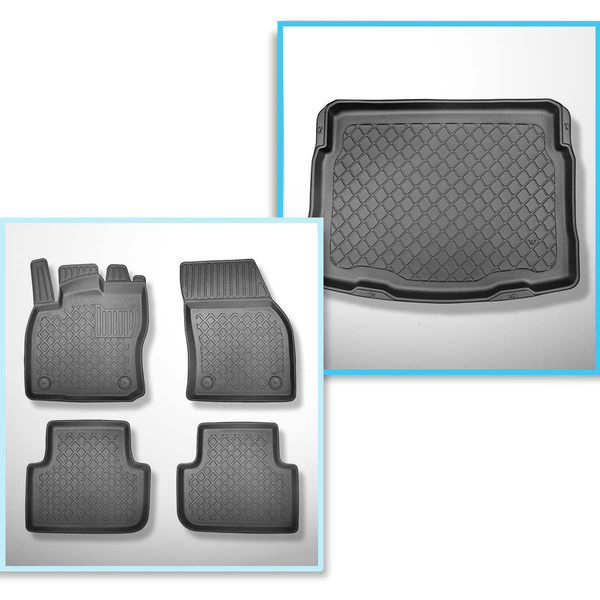 Conjunto de alfombrilla para maletero y alfombrillas para el interior del coche TPE para: Volkswagen Tiguan II SUV (05.2016-10.2023) - maletero inferior; sin rueda de repuesto; piso móvil en la posición más baja; no adecuado para versión ehíbrida