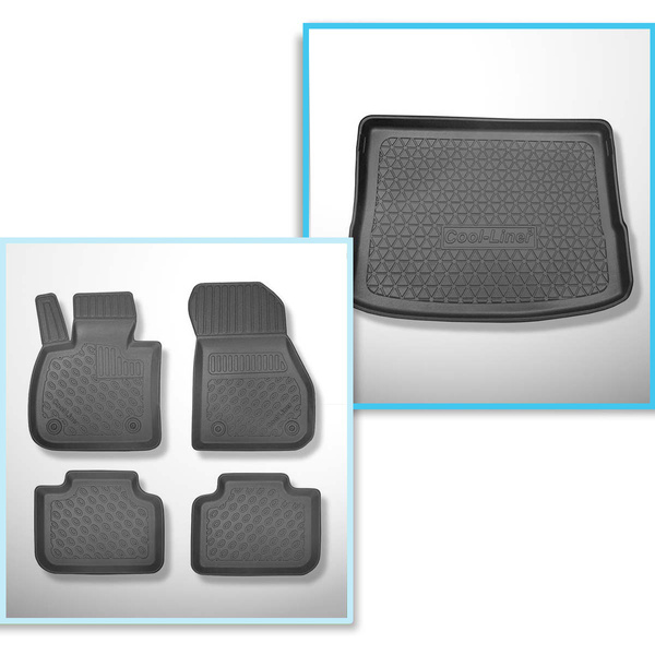 Conjunto de alfombrilla para maletero y alfombrillas para el interior del coche TPE PREMIUM para: BMW 2 F45 Active Tourer (09.2014-10.2021) - asiento trasero corredizo (atrás - adelante)