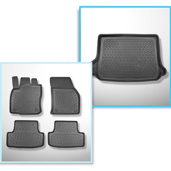 Conjunto de alfombrilla para maletero y alfombrillas para el interior del coche TPE PREMIUM para: Audi Q2 GA SUV (10.2016-....) - para la base móvil del maletero en posición superior (entrada de carga plana); compartimentos desmontables